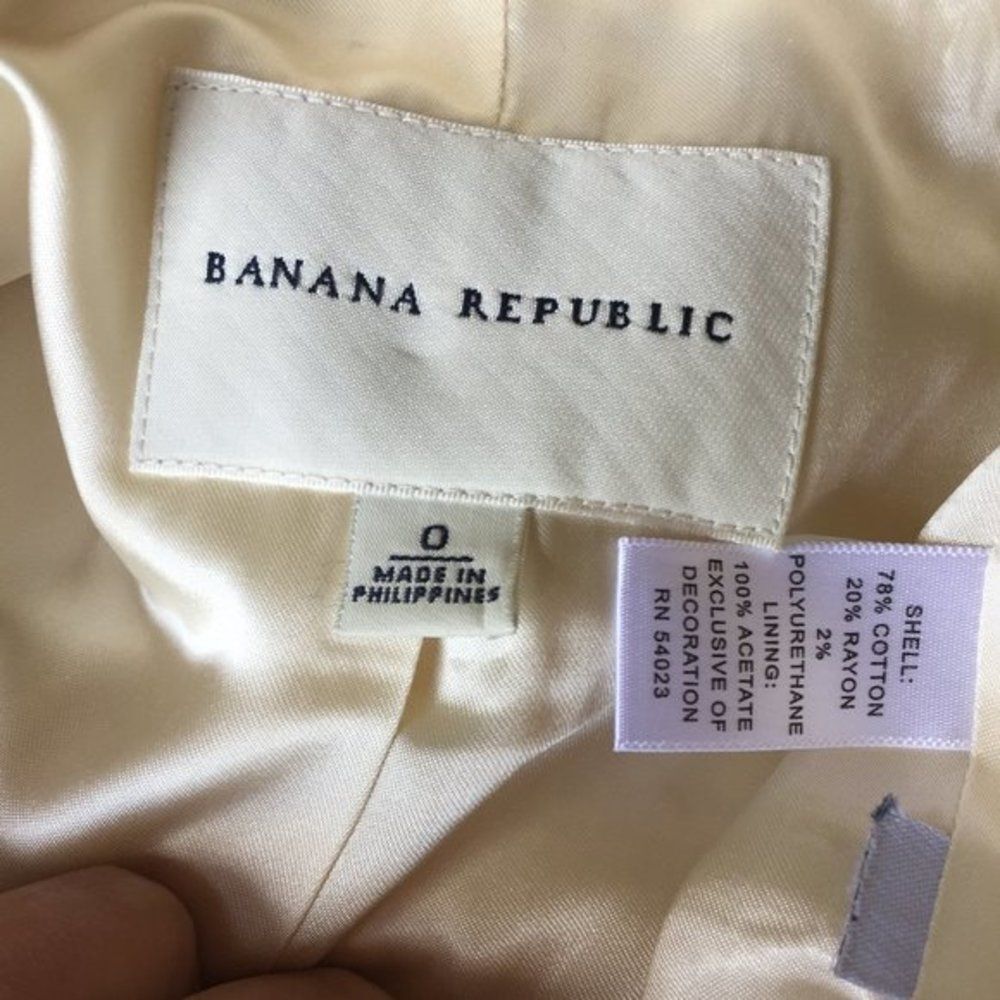 Banana Republic Cropped Jacket Cream Cotton Rayon Raw Edge Double Breasted 0 - Picture 3 of 8